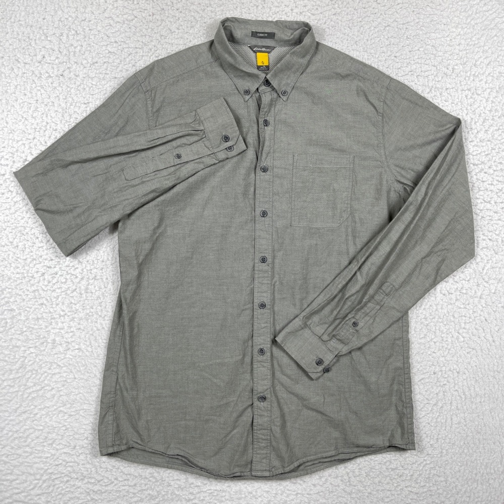 Eddie Bauer Button Down Shirt Mens TL Gray Classic Fit Cotton Gorpcore Outdoorsy